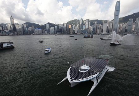 Solar-powered vessel promoting clean energy arrives in HK