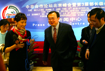 Foreign Ministry spokesman Liu Jianchao at the opening of the China-Africa Co-operation Forum press centre yesterday.