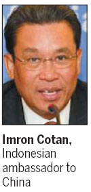 The fruits of cooperation between Indonesia and China have been 'outstanding', and the neighbors should jointly confront the financial shock wave from outside the region, Indonesia's ambassador to China Imron Cotan told China Daily. Trip to improve 'connectivity' between nations