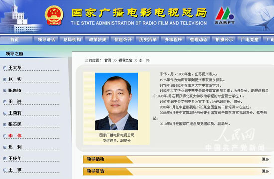 李偉調任廣電總局黨組成員、副局長（圖/簡歷）