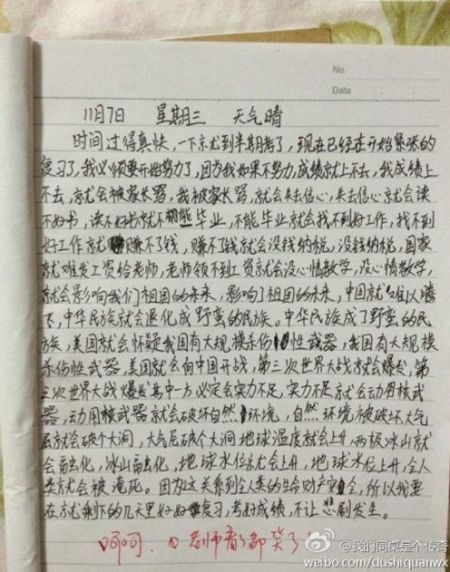 小學生神級作文網絡走紅 邏輯強大嘆為觀止(圖)