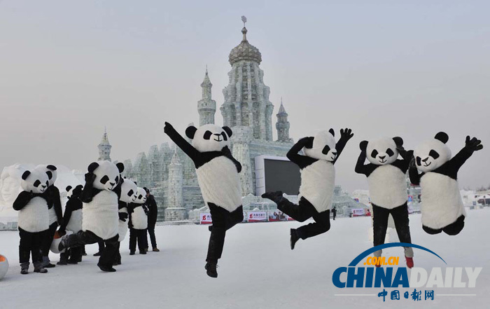 哈爾濱冰雪大世界 “大熊貓”憨態(tài)可掬