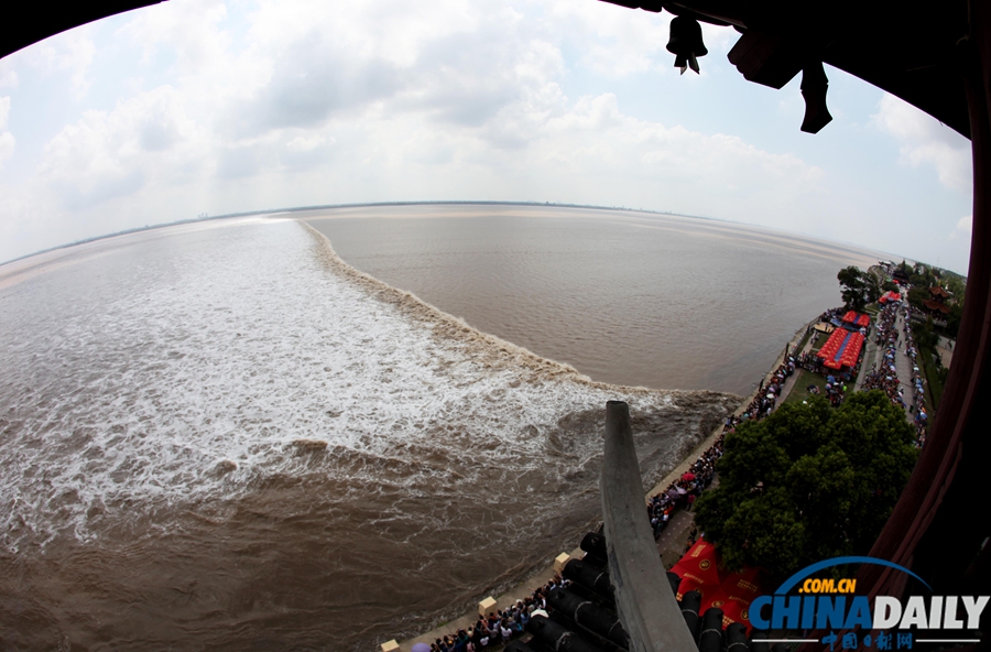 錢江潮水兇險(xiǎn) 觀潮者驚慌而逃