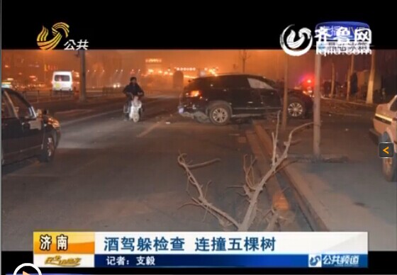 濟南：酒駕小伙子欲躲檢查 接連撞折五棵行道樹