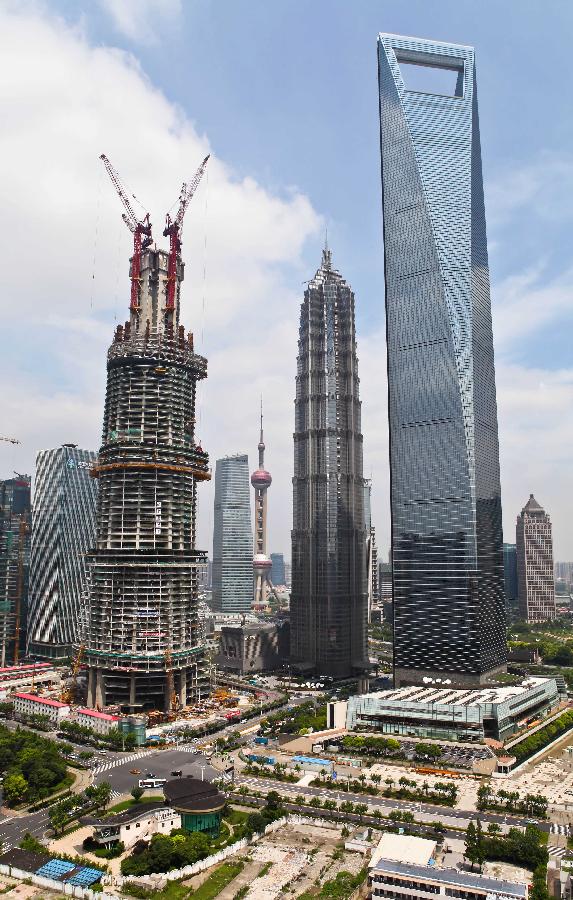 規劃高度632米的上海中心大廈開始幕墻安裝 主樓即將建至第70層