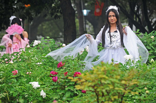 武漢一牡丹園驚現“偽娘團”