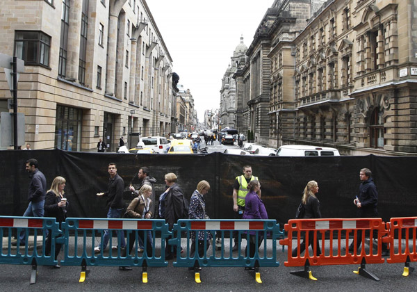Pitt appears during the filming of 'World War Z' in Glasgow
