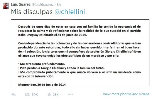 蘇亞雷斯道歉 基耶里尼諒解