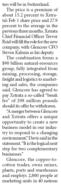 Glencore agrees to buy Xstrata, in $62 billion deal