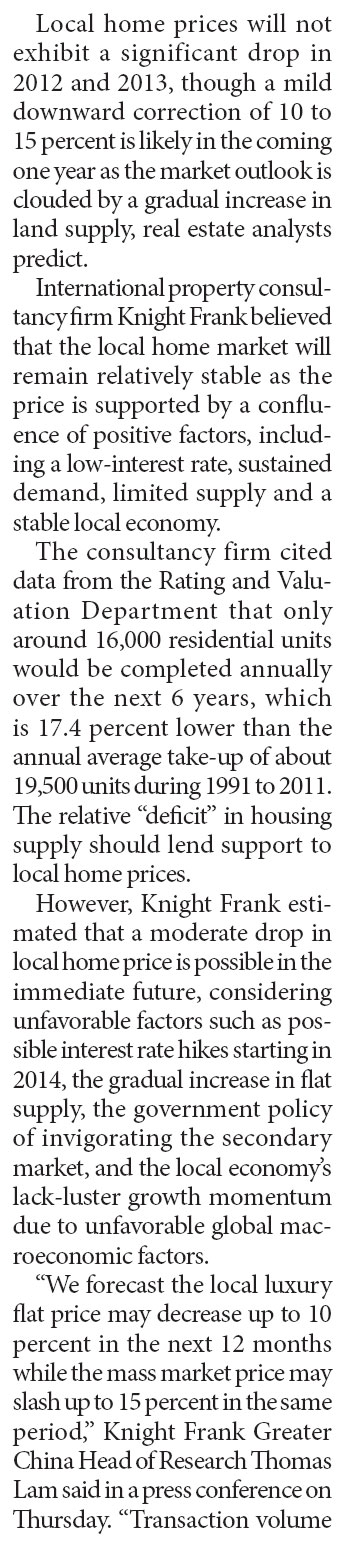 Local home prices tipped to fall, but not significantly