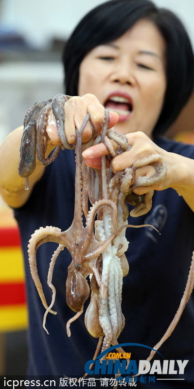 韓飲食節舉辦生吃魷魚比賽