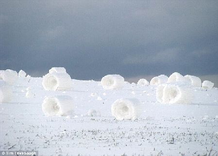 大自然“推手”真奇妙 美愛達荷州驚現“雪滾軸”