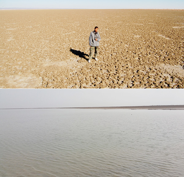 Dried-up Har Lake reappears in desert