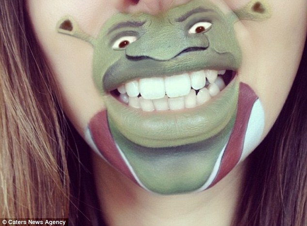 萌！藝術家嘴唇上創(chuàng)作卡通畫