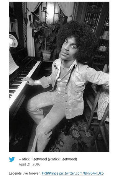 美音樂奇才Prince逝世 各路音樂人發推紀念