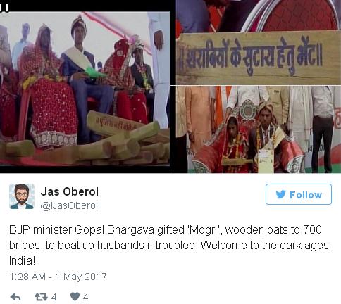 印度官員發木棒供新娘自衛 酒后家暴的丈夫該打