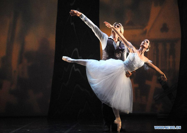 Dancers perform during rehearsal of the classic ballet in Taipei