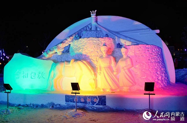 Ice sculptures brighten winter night in Arxan