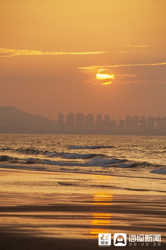 Sunset view at Golden Beach scenic area in Yantai