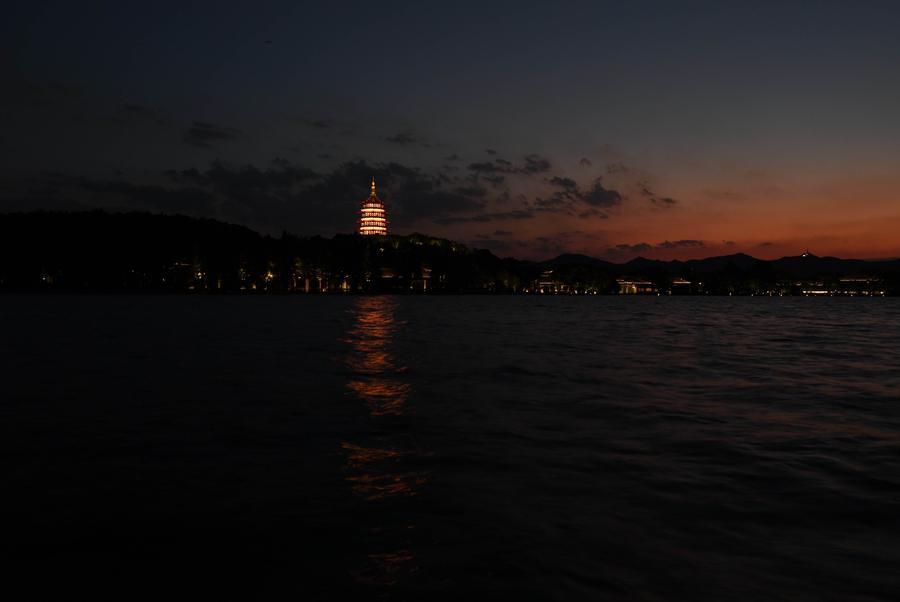 Night view of Leifeng Pagoda of West Lake in Hangzhou
