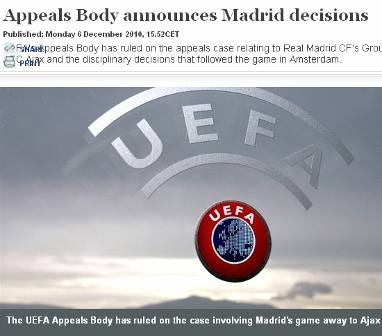 歐足聯(lián)宣布皇馬上訴處罰決定 穆帥洗牌門獲減刑